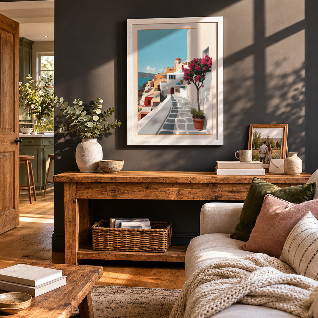 Mediterranean Seaside Village Coastal - Framed Print