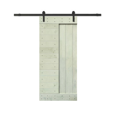 Panelled Wood and Metal Barn Door with Installation Hardware Kit