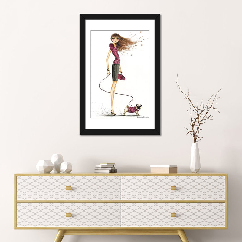 " Animal Pooch " by Bella Pilar, 24" H x 16" W x 1" D, Black Framed Fine Art Paper, White