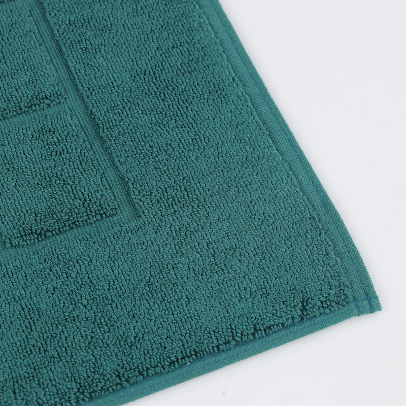 Teal Cotton Checkered Absorbent Bath Mat Set of 2