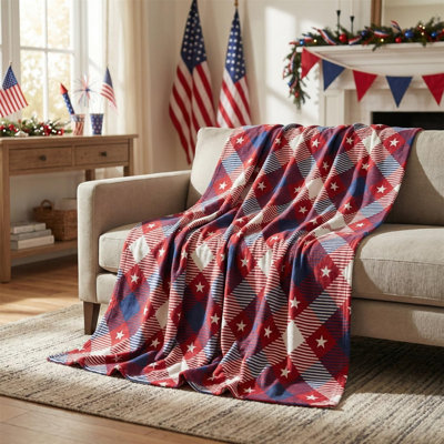 Jeté de flanelle du 4 juillet, étoiles Buffalo à carreaux rouges, jour de l'Independence, jour du Souvenir, douces couvertures en molleton douillet et moelleux pour la décoration du canapé-lit, cadeaux idéaux pour les enfants adultes 60 x 80