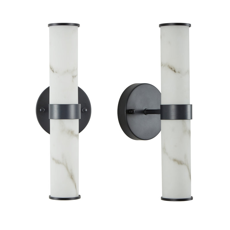 Resin Imitation Marble Texture Wall Light with Black Iron Metal Frame,Set of 2,Elegant Lighting Fixtures for Hallways,Bathrooms,and Bedrooms (Only Indoor)
