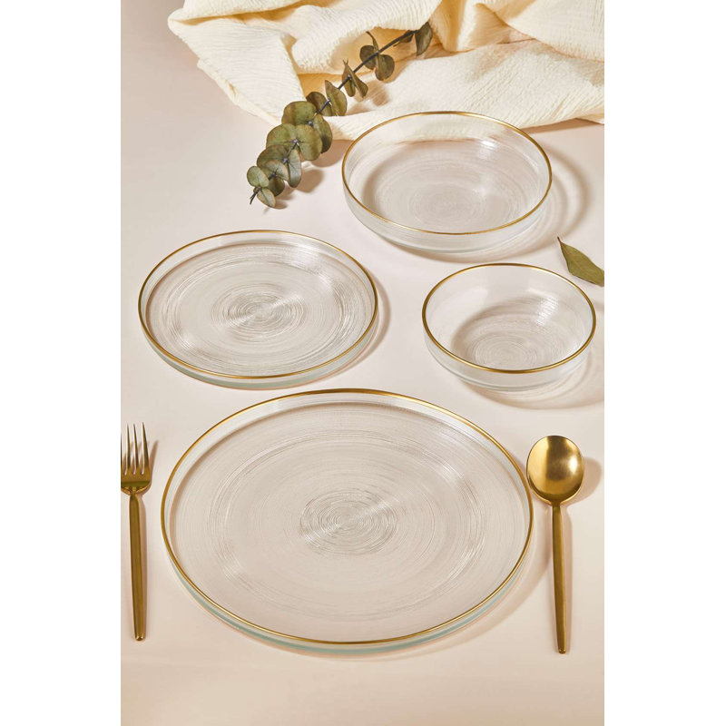 Elegant 24-Piece Dinner Set, 100% Glass | Includes 6 Service Plates (11.0 in), 6 Dessert Plates (8.3 in), 6 Dinner Plates (8.3 in), 6 Bowls (5.9 in) | Perfect for Special Occasions, Not Dishwasher or Microwave Safe