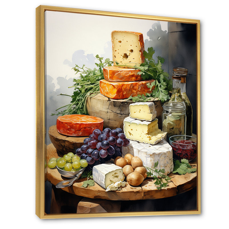 Lagoa " Food Cheese Platter I ", 20" H x 12" W x 1" D, Gold Floater Framed