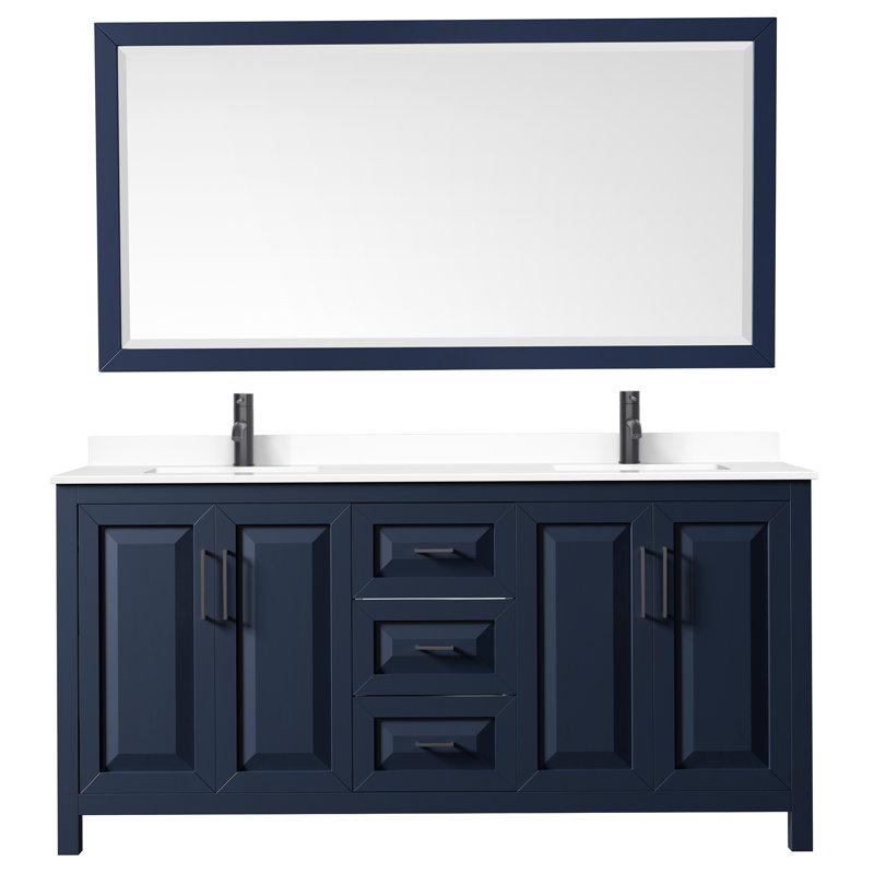 Daria 72'' W Double Vanity, Matte Black, Dark Blue, White Cultured Marble