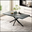 Table de salle à manger rectangulaire réglable avec plateau en pierre gris foncé, plaque en relief noire et base en fer, boîte de rangement incluse