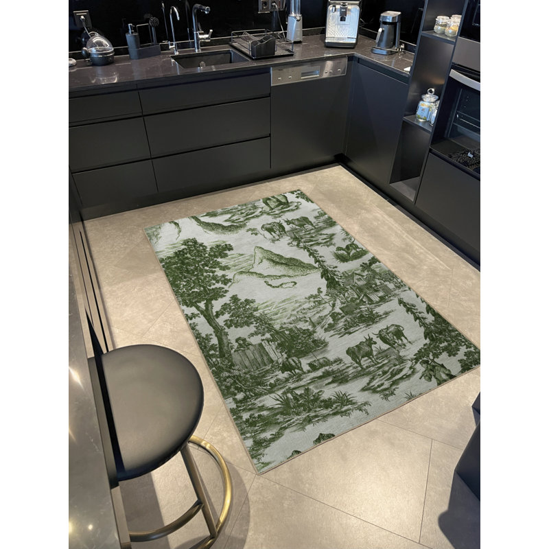 Tapis en polypropylène à imprimé numérique vert Vittorina, Rectangle 5 pi 2 po x 8 pi 7 po