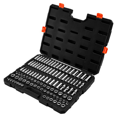 3/8 Inch Drive 104 Pieces Socket , Metric 6 - 24 Mm, Cr V Alloy Steel, With Storage Case, High Torque Design, Sharp Sizes Engraving For Automotive Repair Steel Drive, Deep And Standard, Torque,