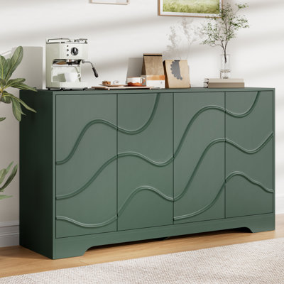 56‘’ Modern 4-Door Sideboard Buffet w/ 3D Embossed Wavy Pattern, Rebound Doors, Adjustable Shelves, Spacious Tabletop for Kitchen, Dining Room, Coffee Bar