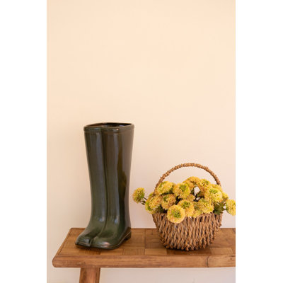 Kalalou Large Ceramic Green Boot Vase – Sculptural Tabletop Accent – 19" Tall