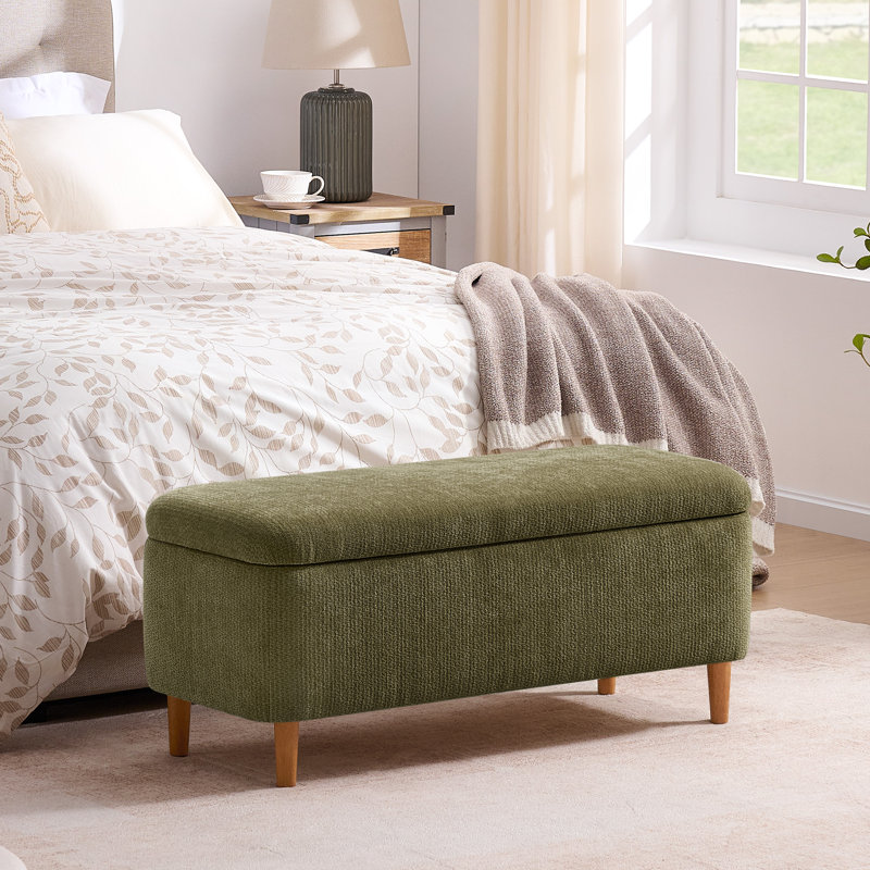 39.4"W Polyester Upholstered Storage Bench, Green