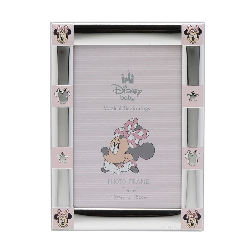 Disney 4" x 6" Minnie Mouse Border Silver Plated Frame With White Wooden Back