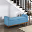 Banc de style Mid-Century moderne, revêtement texturé bleu, finition en bois de noyer massif, mobilier de chambre à coucher, tissu à poids limité de 300 lb, cadre de finition, compartiment de rangement,