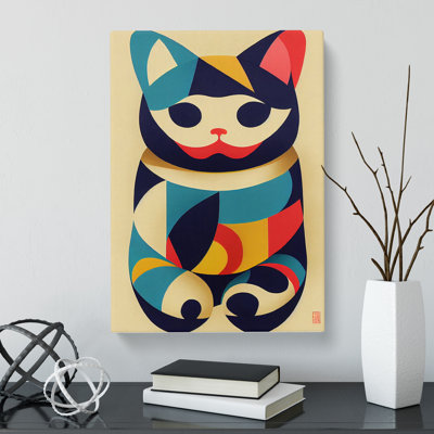 Maneki Neko Cat Abstract - Wrapped Canvas