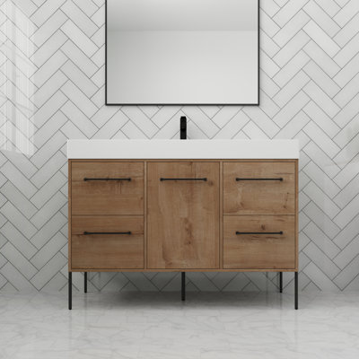 Bathroom Vanity With Resin Sink In 48 Inch, Freestanding Bathroom Vanity With Soft Close Door And Drawers