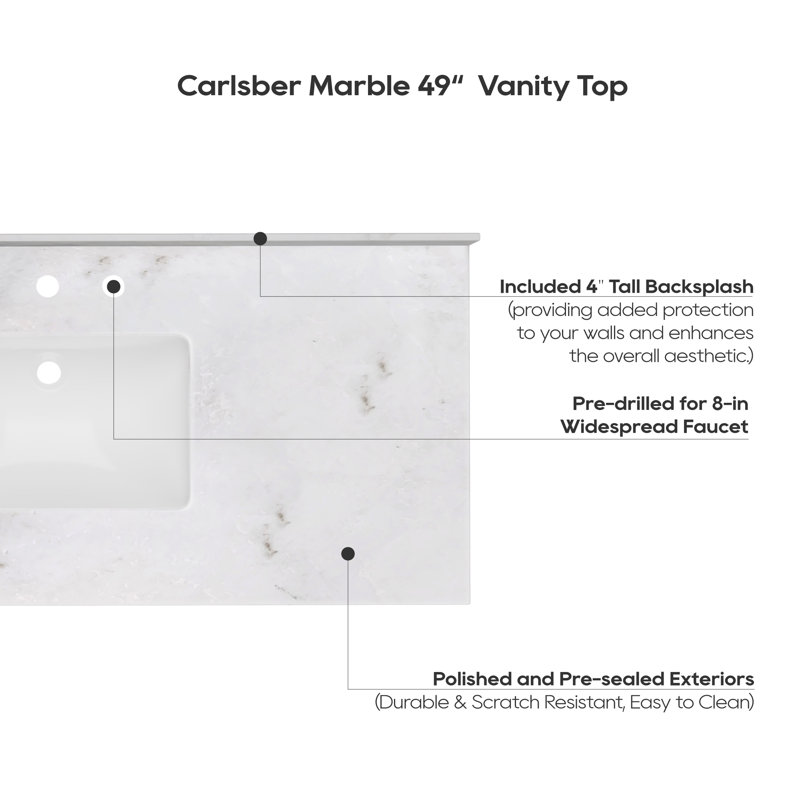 49'' White Marble Single Vanity Top with Ceramic Undermount Sink