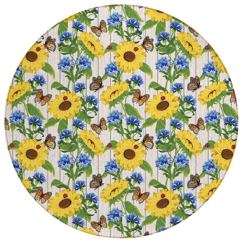 Conness Washable Floral Indoor / Outdoor Rug, Round 8'