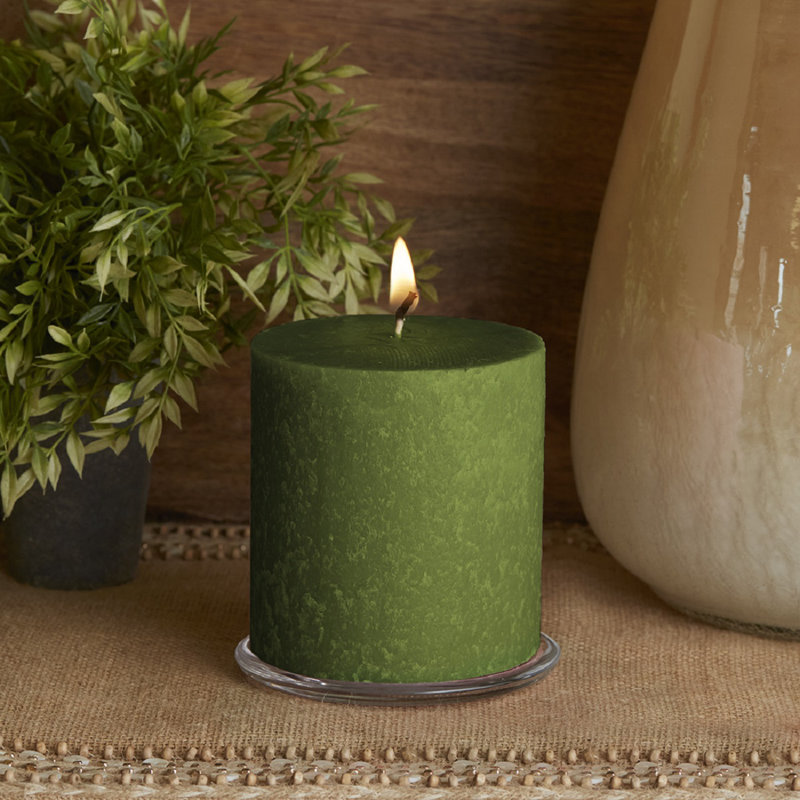 Timberline Unscented Pillar Candle, 4" H x 4" W x 4" D, Dark Olive