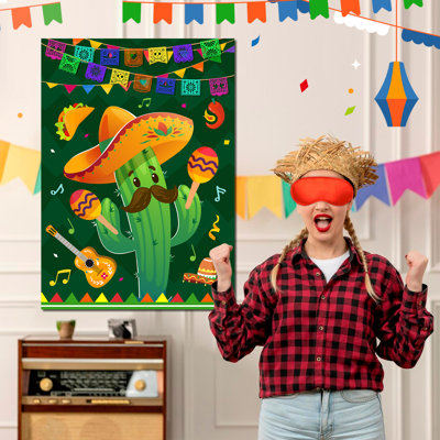 Pin The Maracas on The Cactus Mexican Games, 7 pcs Mexican Party Pin Game Set