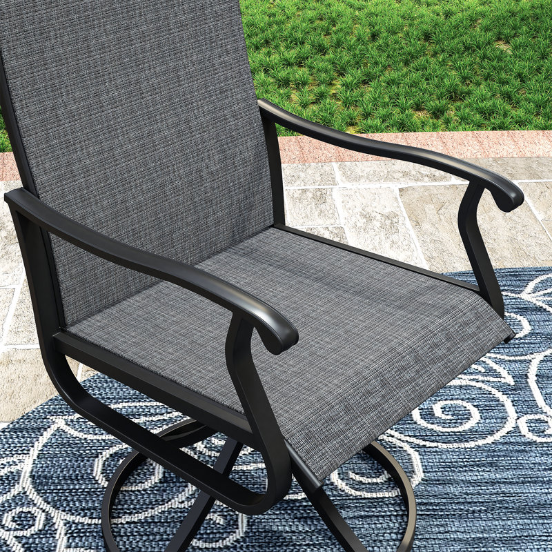 Ensemble repas pour 4 personnes avec table ronde en métal et 4 chaises pivotantes en textilène, Noir / gris foncé