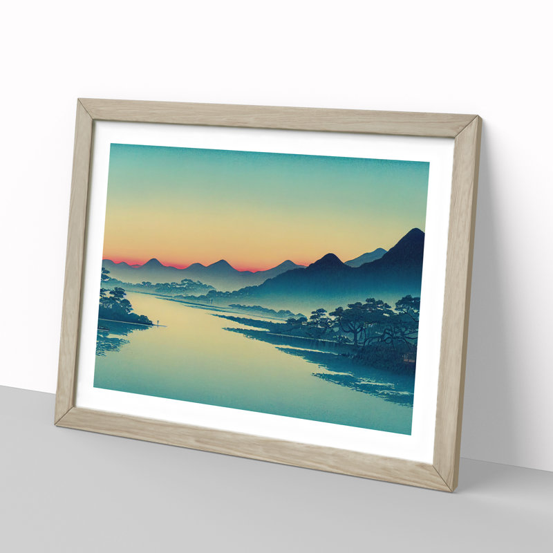 Mountain River Japanese - Framed Print, 46cm H x 64cm W x 2cm D, Oak Framed