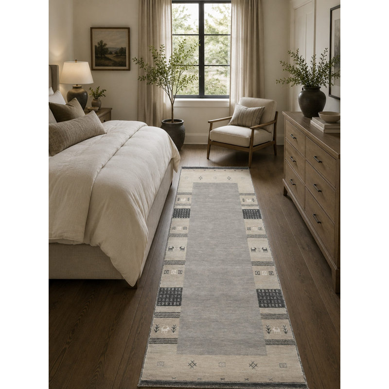 Handloomed Gray Gabbeh Tribal Wool Area Rug, 8' x 10'