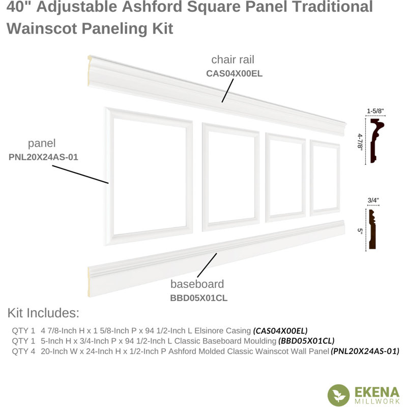 40'' H x 94.5'' W x 0.5'' D Wainscot Panelling