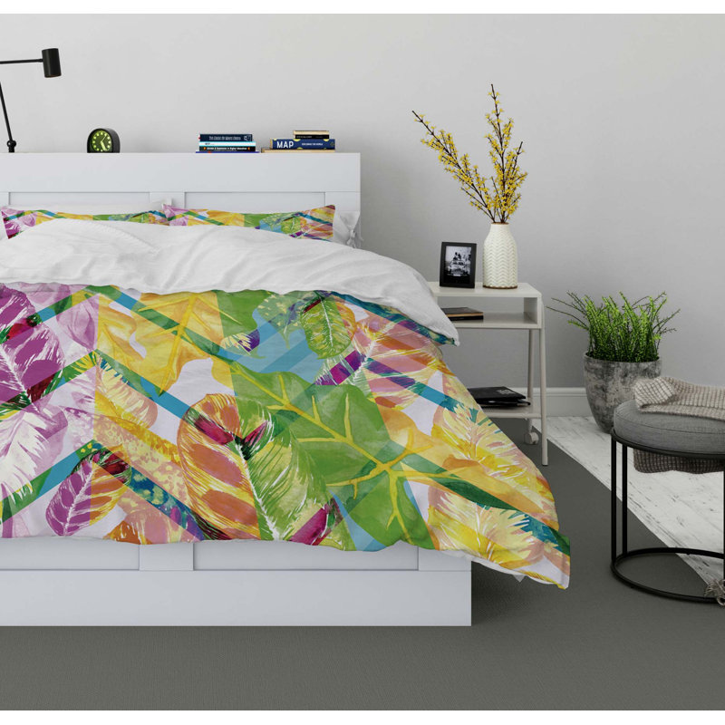 Needlework Polyester Twill Duvet Cover, Twin Duvet Cover + 1 Pillow Case, Colored Leaves