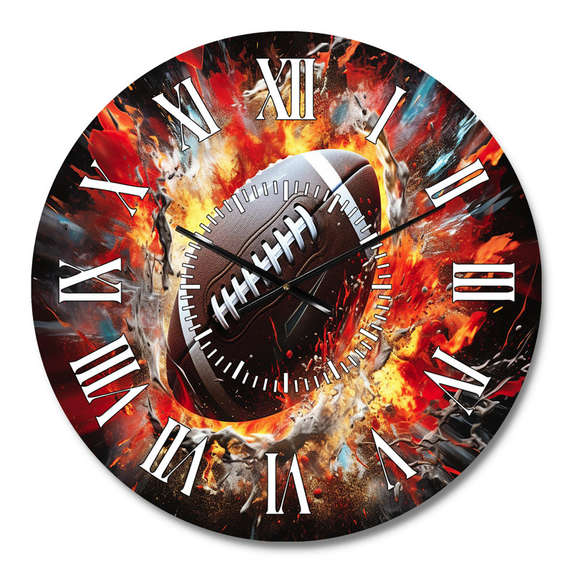 Horloge murale rouge avec ballon de football rouge, Médium