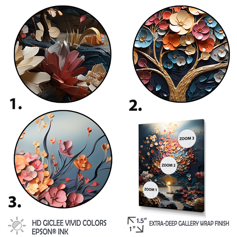 Arbre multicolore dans des tons bleus II - arbre, art mural, Cadre simple noir, H 32 po x l 16 po x P 1 po