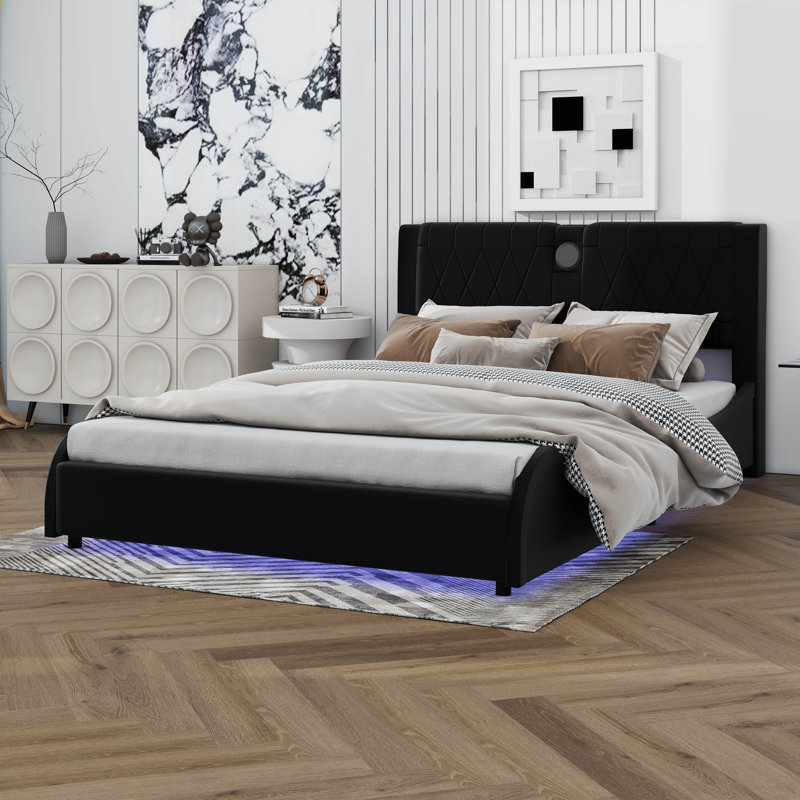 LED Bed Frame With Bluetooth Speaker, Black, Full