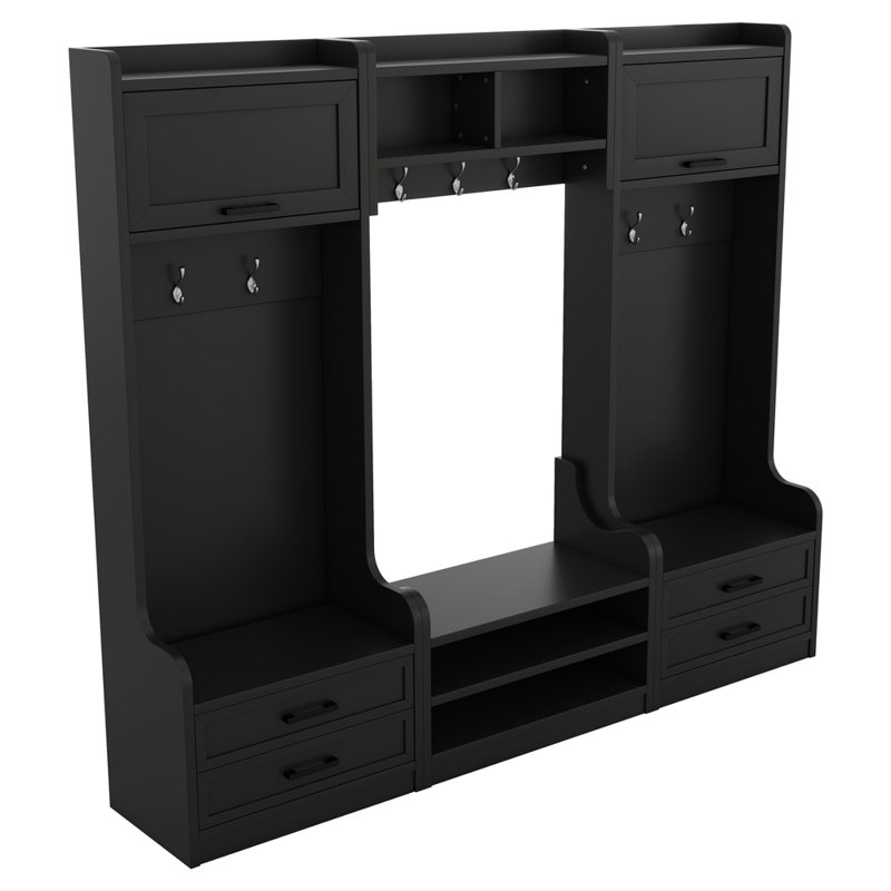 4-in-1 Detachable Hall Tree with Storage Cabinet, Drawers, 7 Hooks, and Shoe Bench, Entryway Hallway Coat Rack Organizer with Bench and Hidden Storage, Entry Organizer