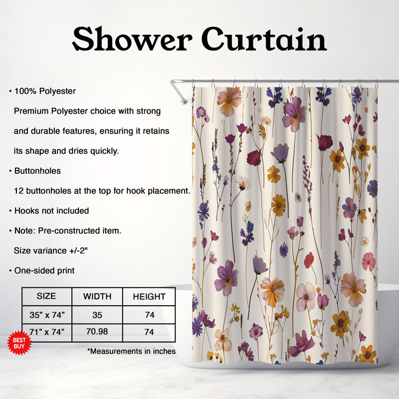 Rideau de douche standard 1 pièce, H 74 po x l 71 po