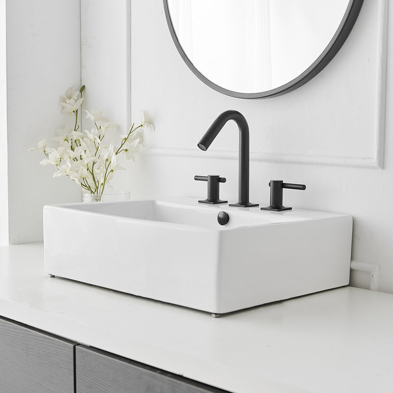 Robinet de salle de bain à large entraxe avec bonde, Noir mat