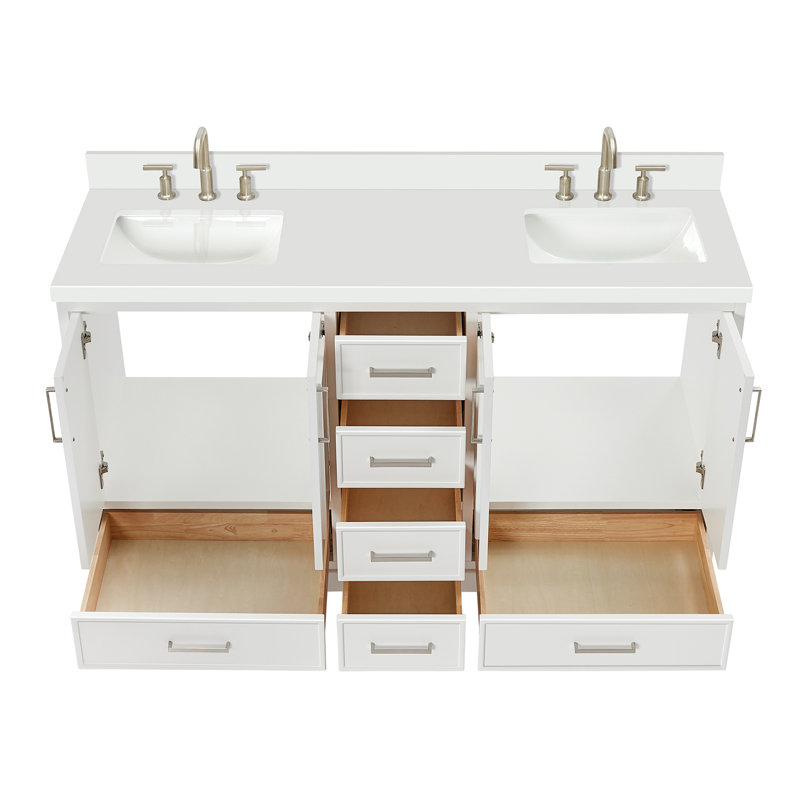 Meuble-lavabo double avec plateau Abshire 61, Blanc