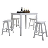 Counter Height Dining Table And Stool , 5pcs, White Synthetic 5pcs Wood In White, Classic Square Legs, Comfortable Saddle Seats For