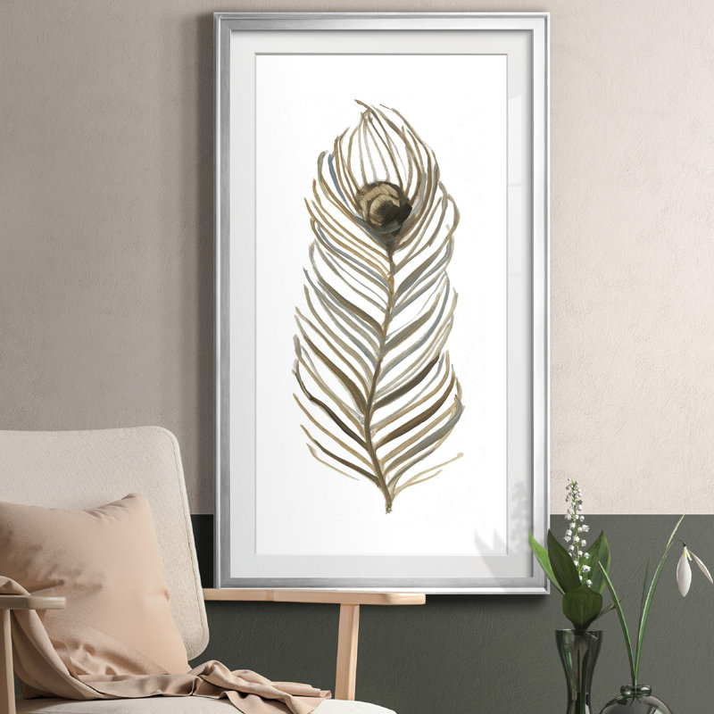 «Soft Feather II», reproduction d'art graphique sur papier encadré, H 10,5 po x l 18,5 po x P 1,5 po, Feuille argentée