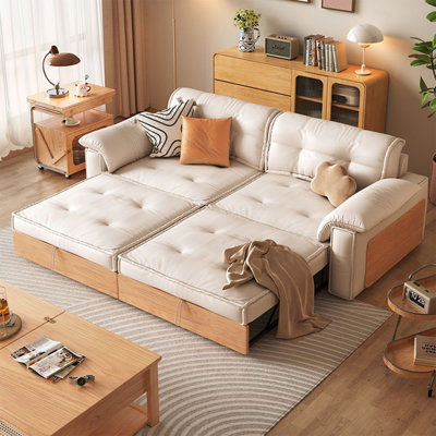 Fourseat Beige Faux leather Sleeper sofa