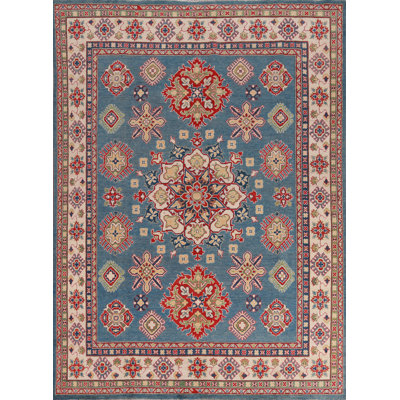 Tapis oriental bleu en laine à teinture végétale Kazak 8 x 10