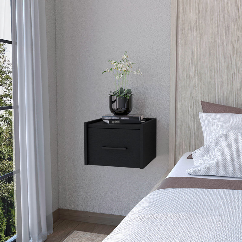 Wall-Mounted Floating Nightstand, Black