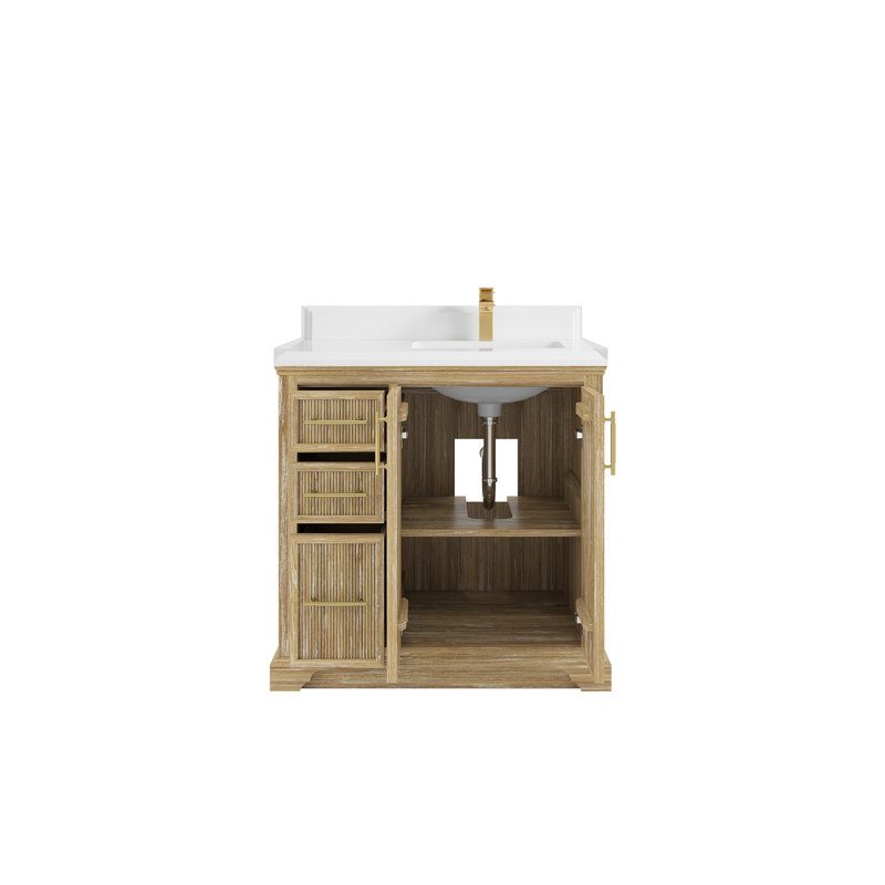 Ensemble de meuble-lavabo simple 36 po Emuel, Quartz blanc