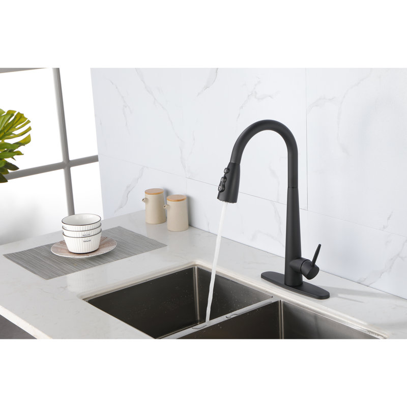 Modern Black Kitchen Faucets With Pull Down , Single Hole Deck Mount, Stainless Steel, Easy To Operate Matte Faucet Out Handle, Design, Installation Process