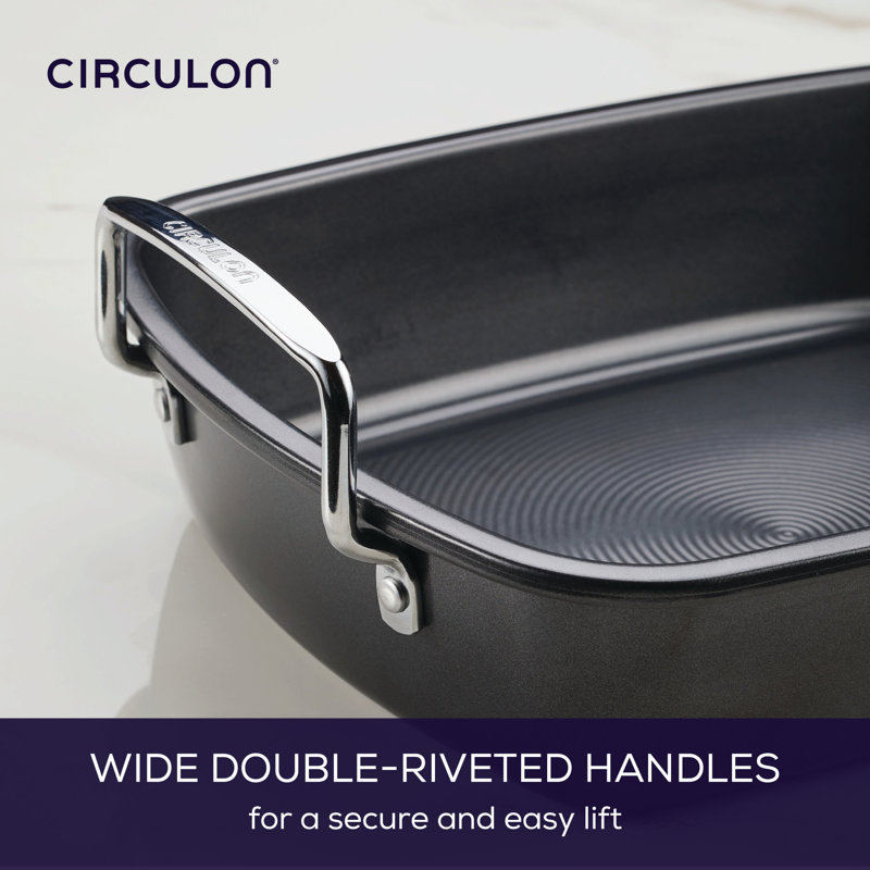 Circulon Ultra-Lasting Nonstick Roaster / Roasting Pan With Easy Serve Rack, 17 Inch X 13 Inch, Black