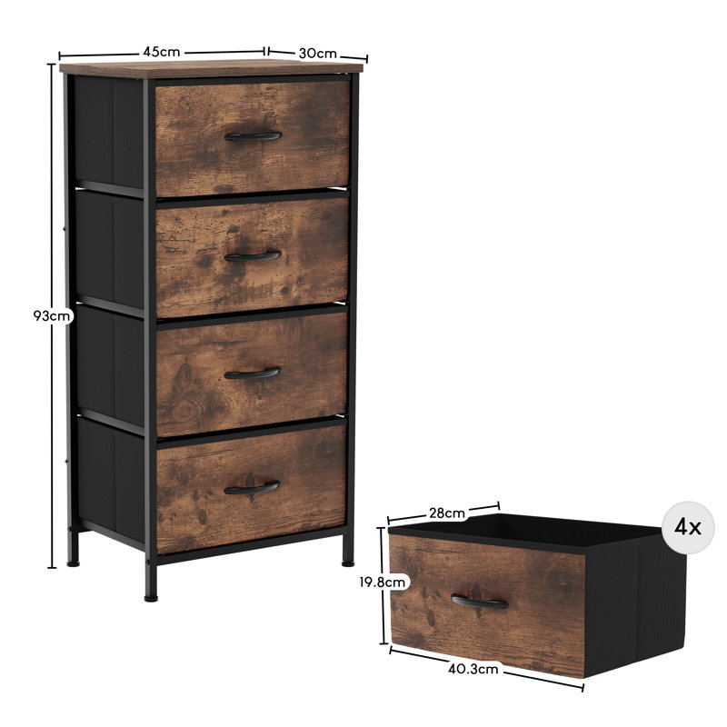Chorley 4 Drawer Fabric Drawer Chest, Rustic Brown, UKFR Certified
