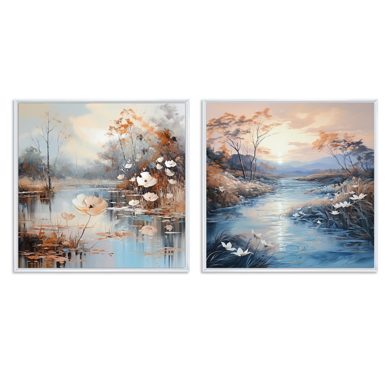 Ensemble de 2 rivières Rivers, H 16 po x l 33 po, Cadre flottant blanc