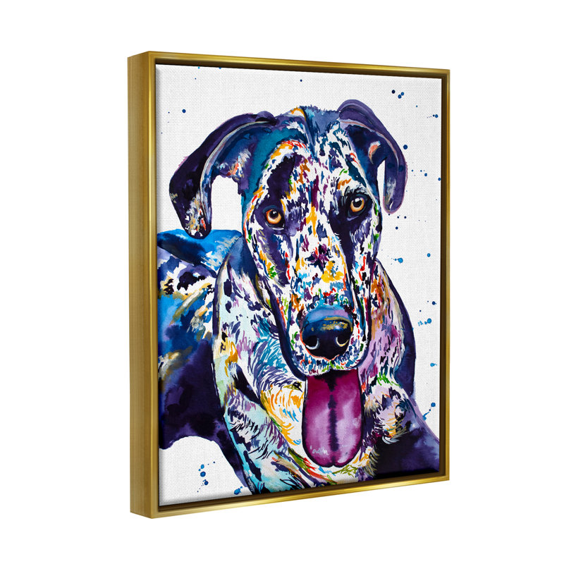 «Abstract Dog Modern Pet Portrait», impression, H 21 po x l 17 po x P 1,7 po, Toile avec cadre flottant or