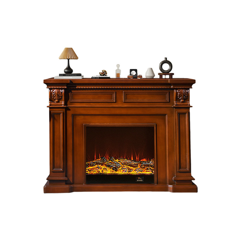 Solid + Manufactured Wood Freestanding Fireplace, Walnut