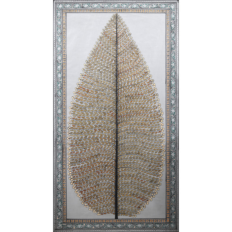 «Pattachitra Tree with Branches Tree of Life», peinture sur soie Tussar par Purna Chandra, art populaire H 40 po x l 22 po, décoration murale Odisha