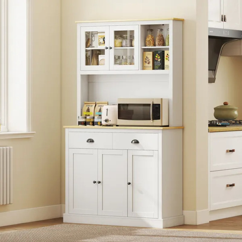 Armoire de cuisine autoportante de 71 po de hauteur blanche, Blanc
