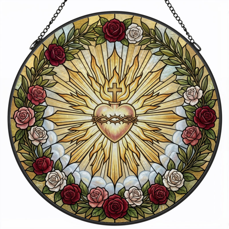 Panneau de vitrail Sacred Heart - 7,8H, H 7,8 po